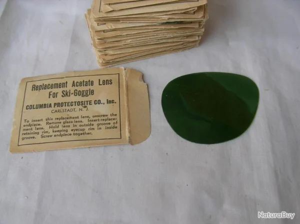 prix le plus bas WW2 US VERRE DE RECHANGE TEINTÉ VERT REGLEMENTAIRE DE SKI AMÉRICAIN DANS SON EMBALLAGE 1