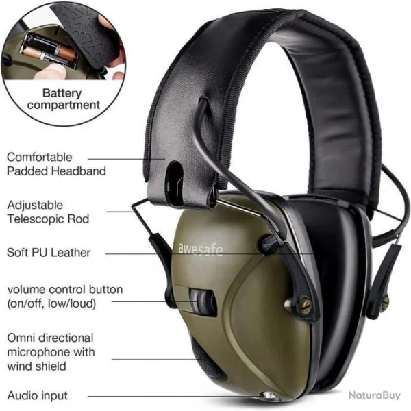 Awesafe Casque Anti Bruit Électronique Réduction Du Bruit Protection Auditive Pour Le Tir Et La Chasse Neuf bas prix 7